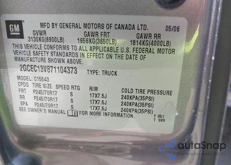 2007 Chevrolet Silverado 1500 Classic Ls из США, поврежденный, VIN 2GCEC13V871104373